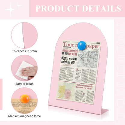 Shimeyao 2 Pcs Pink Magnetic Bulletin Board for Tabletops with 8 Magnets 10x7 Inch Memo Display Easel Stand for Home Office School Kitchen Table Supplies (Arched)
