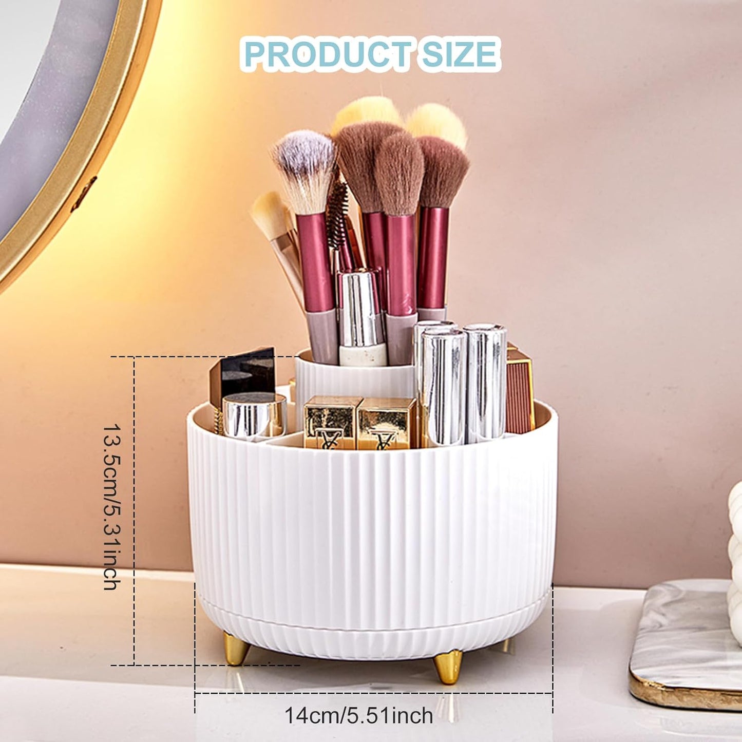 Cayxenful Pencil Holder For Desk,5 Slots 360°Degree Rotating Desk Organizers And Accessories,Desktop Storage Stationery Supplies Organizer, Cute Pencil Cup Pot For Office, School, Home (C-Blue)