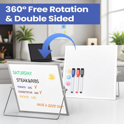 Desktop Whiteboard with Stand, 16" x 12" Double-Sided Dry Erase Board with Stand, Portable Stand White Board for Office, Home, School