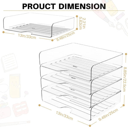 YKLSLH 4 Trays Paper Organizer Letter Tray - Acrylic Desk File Organizer, Stackable Clear Paper Holder Sorter Office Organizer for Letter/A4, Office File Ipad Books Notes Etc