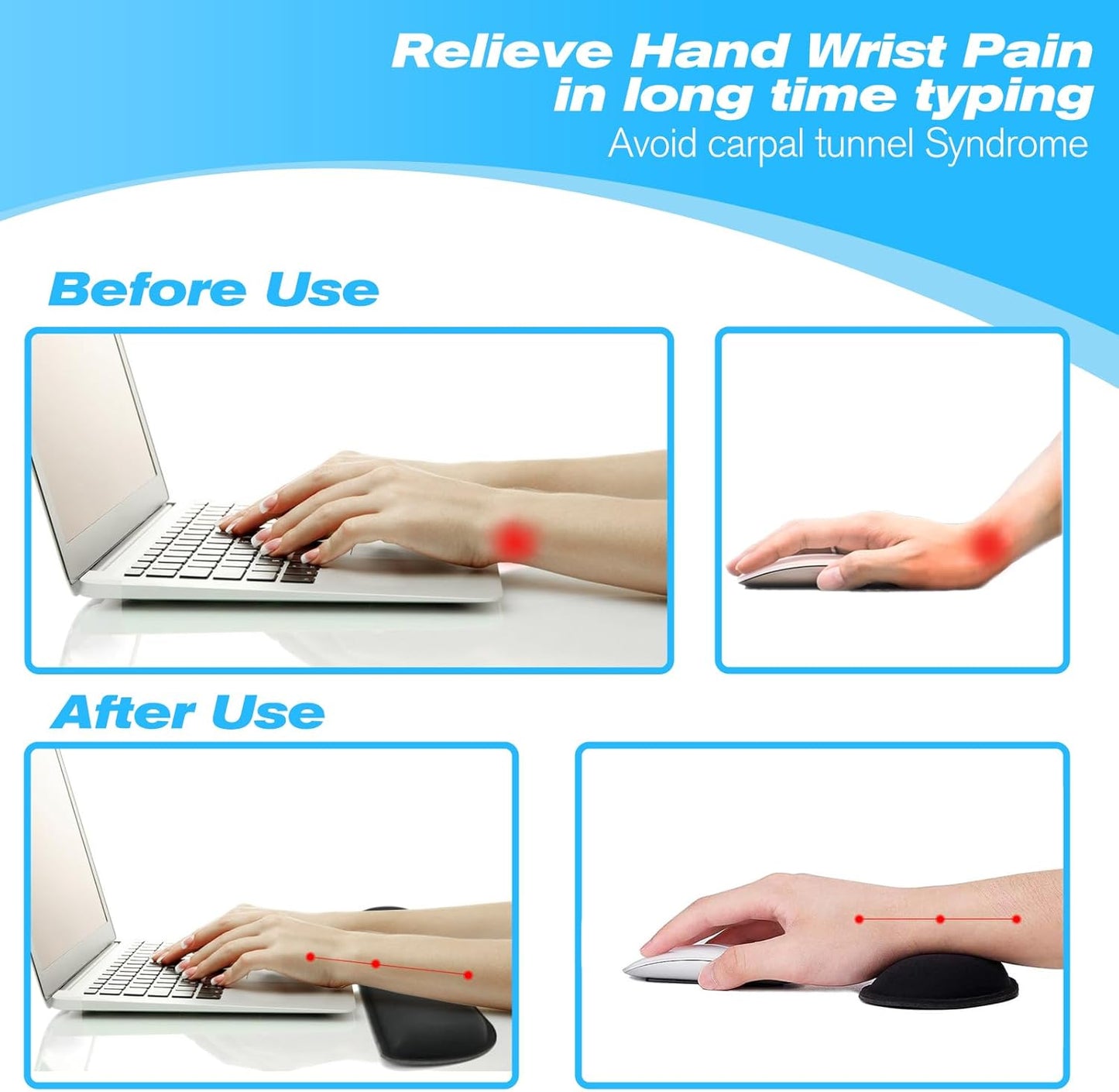 Keyboard Wrist Rest and Mouse Wrist Rest Set - Ergonomic Memory Foam Wrist Cushion - for Wrist Support on Computer, Laptop, Office, Playing Games, Typing Relieves Wrist Pain Rose Red