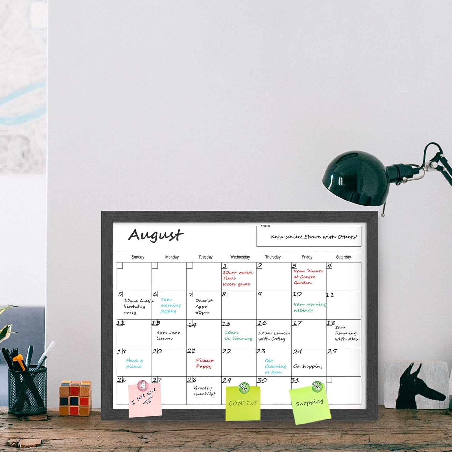 Calendar Whiteboard for Wall, TANKEE 17x13 Inches Whiteboard Calendar Cork Board Combo, Small Magnetic White Board with Wood Framed, Hanging Dry Erase Board for Kitchen Home Office School Planner