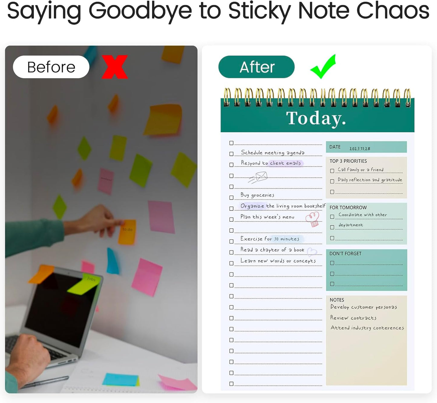 To Do List Notepad - To Do List Notebook for Work with 52 Sheets, Undated Daily Planner Perfect for Enhanced Productivity and Goal Achievement - Green