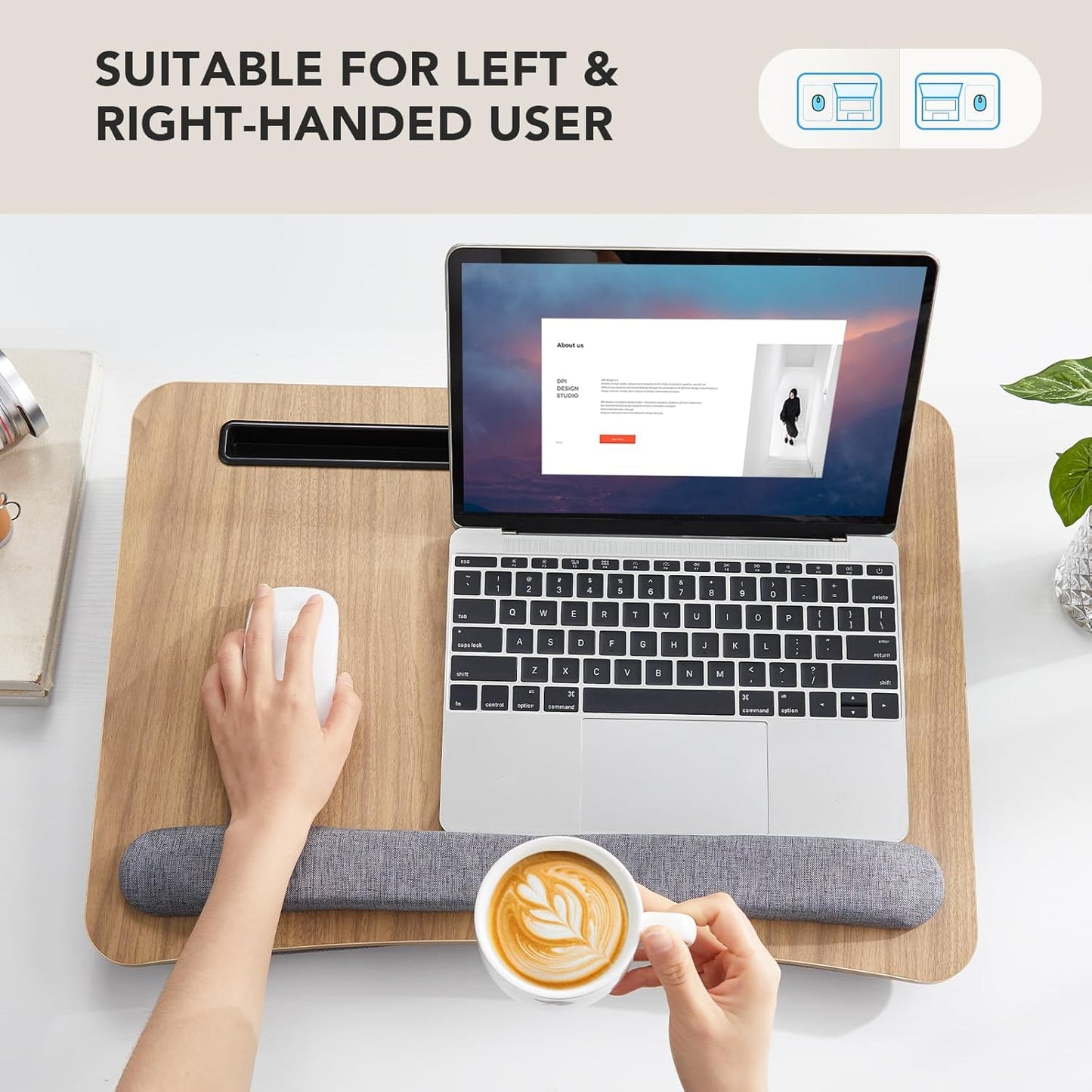 HUANUO Laptop Lap Desk - Portable Lap Desk with Pillow Cushion, Fits up to 15.6 inch Laptop, with Anti-Slip Strip & Storage Function for Home Office Students Use as Computer Laptop Stand, Book Tablet
