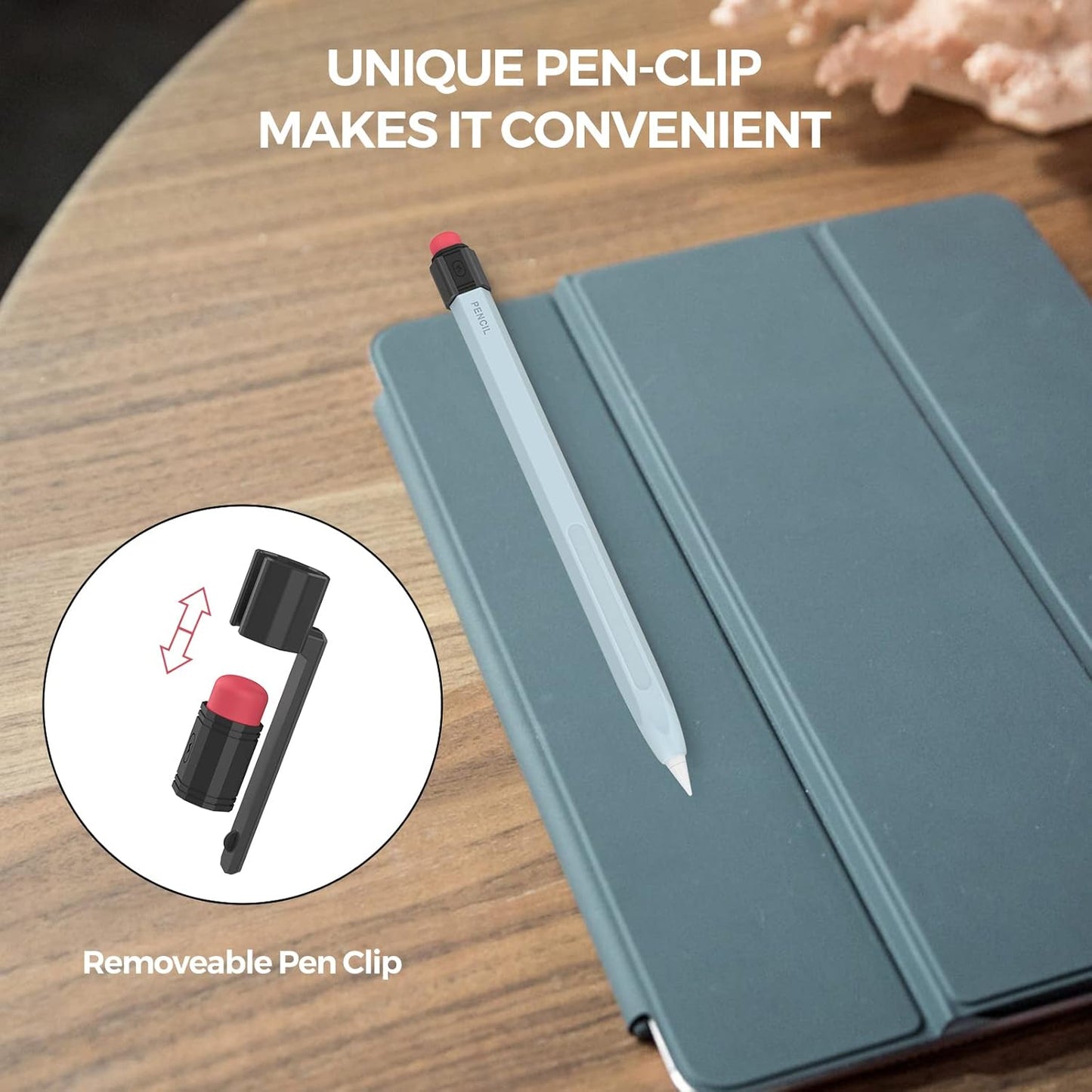 TRONWIN iPencil Case Sleeve Silicone Protective Cover Perfect Grip Skin Classic Design with Sturdy Clip Compatible with Apple Pencil 2nd Generation (Classic)