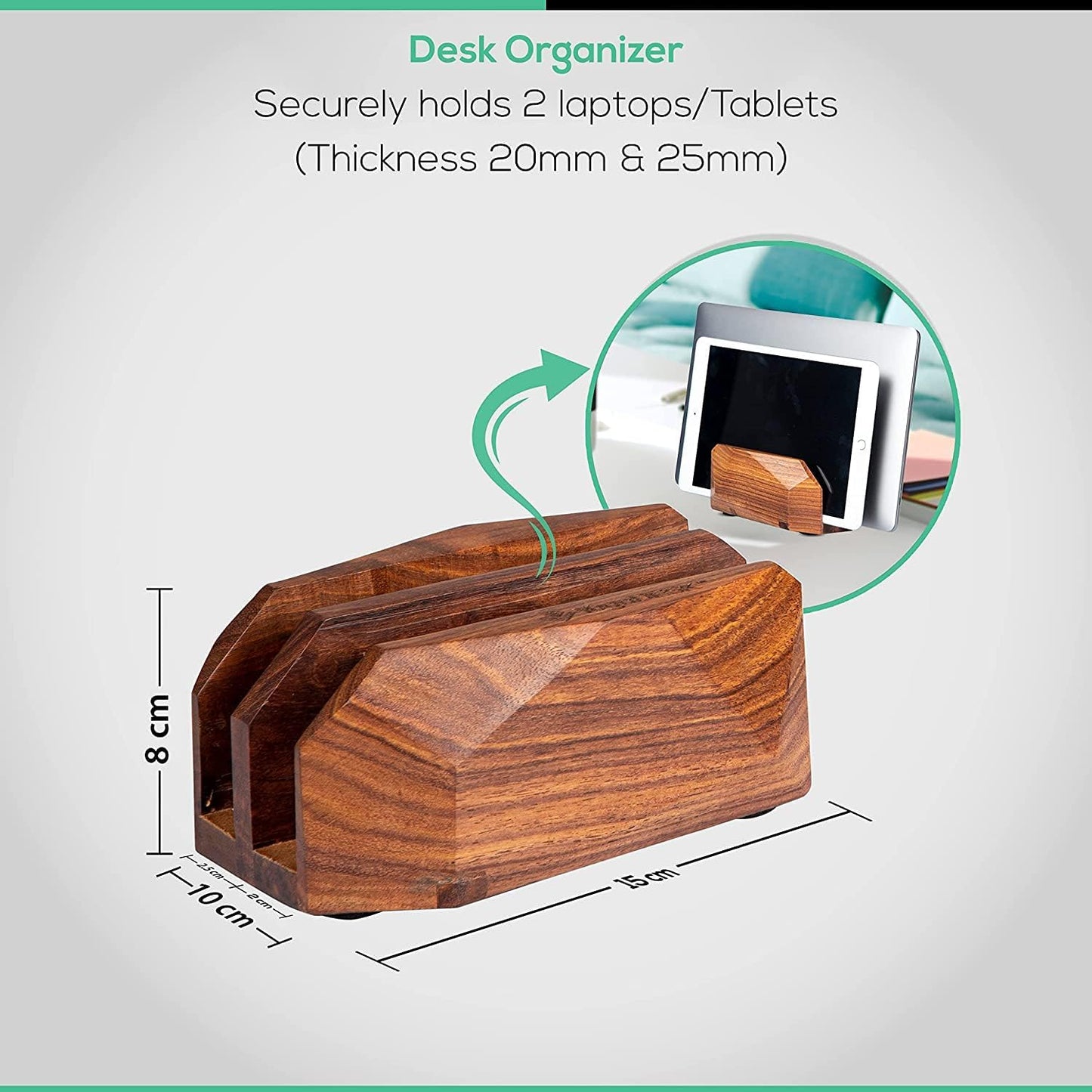 Premium Vertical Laptop Stand – Wooden Dock Compatible MacBook & Laptops | Dual Dock Slot | Ergonomic Desktop Holder & Space-Saving Office Desk Accessory (Indian Rosewood)