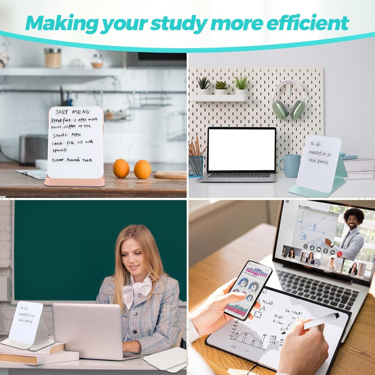 Dunzoom 2 Sets 4 Pcs Small Glass Desktop Whiteboard with Reversable Stand 8x6 Inch Mini Dry Erase White Board Easel with 2 Markers Reusable Desk Notepad for Home Office School Supplies (Pink,Green)