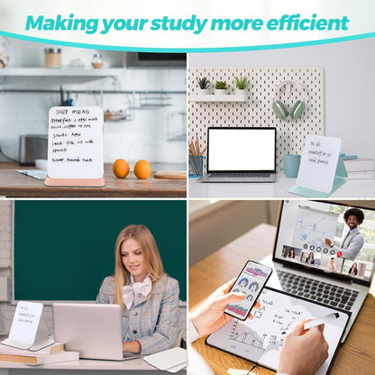 Dunzoom 2 Sets 4 Pcs Small Glass Desktop Whiteboard with Reversable Stand 8x6 Inch Mini Dry Erase White Board Easel with 2 Markers Reusable Desk Notepad for Home Office School Supplies (Pink,Green)