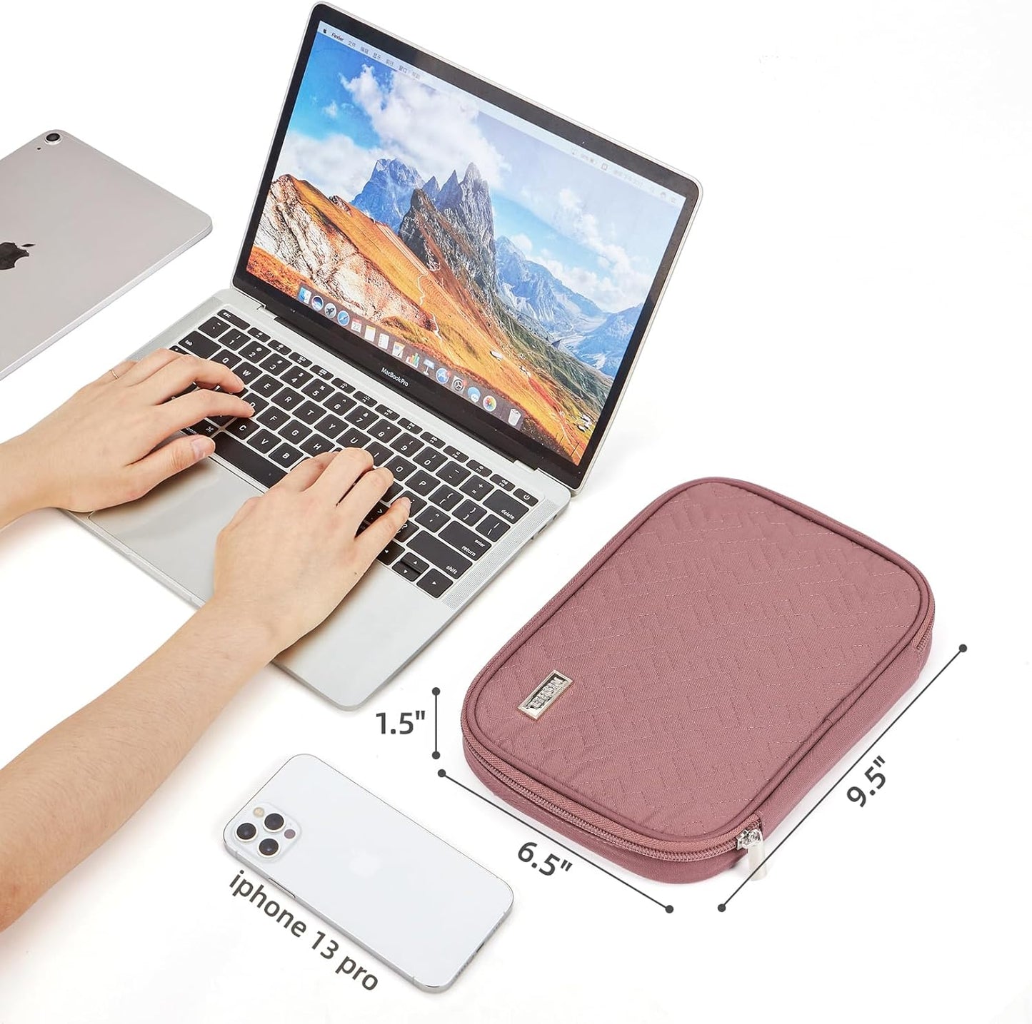 NISHEL Travel Cord Organizer Case, Tech Electronic Bag, Essentials for Charger, Cable, Phone, Hard Drive, USB, SD Card, Pink