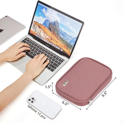 NISHEL Travel Cord Organizer Case, Tech Electronic Bag, Essentials for Charger, Cable, Phone, Hard Drive, USB, SD Card, Pink