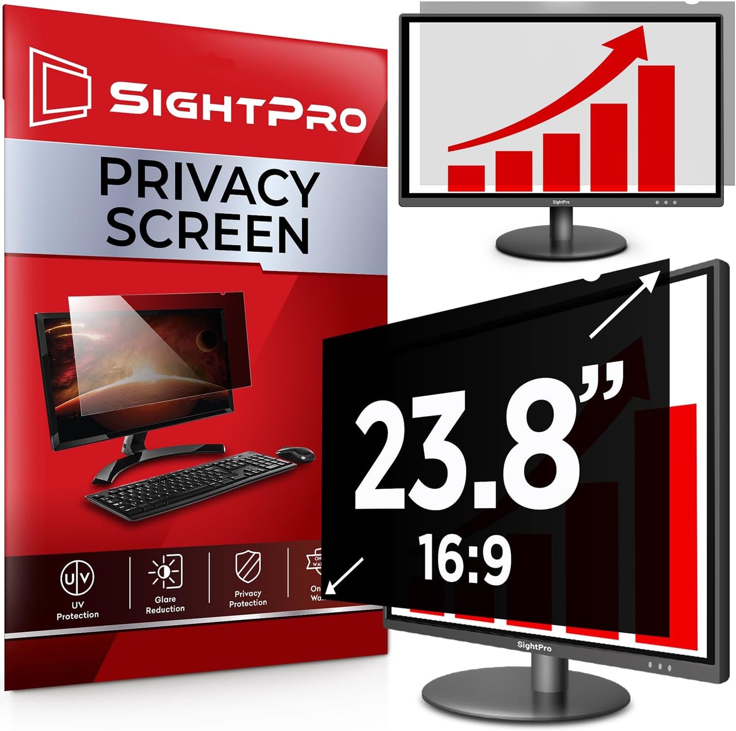 SightPro 24 Inch 16:9 Computer Privacy Screen Filter for Monitor - Privacy Shield and Anti-Glare Protector