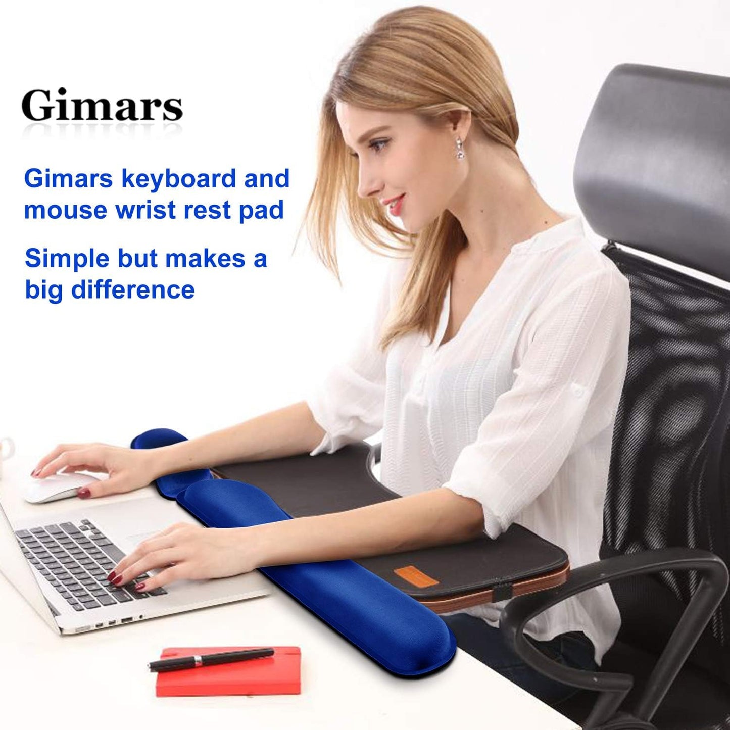 Gimars Upgrade Enlarge Silky and Superfine Fabric Gel Memory Foam Keyboard Wrist Rest Set, Ergonomic Keyboard Mouse Wrist Support for Typing Pain Relief, Comfort for Office, Gaming, Computer, Black