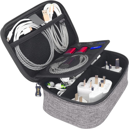 sisma Travel Electronics Organizer Small Carrying Case for Cables Phone Chargers USB Plugs Power Cords Earbuds Adapter Tech Accessories Pouch -Grey