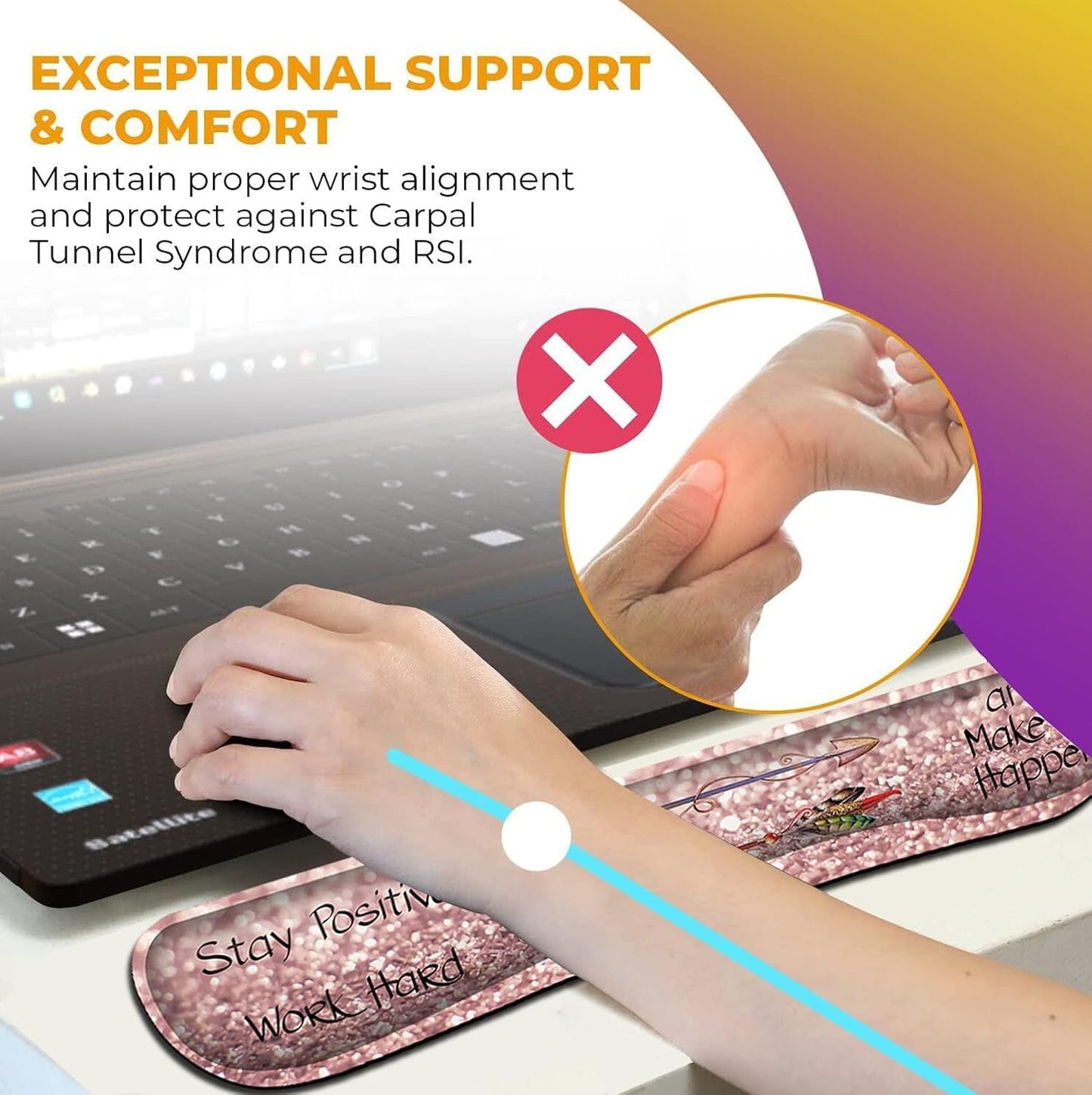 Mouse Pad with Wrist Support, Ergonomic Gel Mouse Pad Beautiful Flowers,Non-Slip Durable, Memory Foam Keyboard Wrist Rest, Suitable for Office Typing Games, Pink Hyacinths on Wood Panel