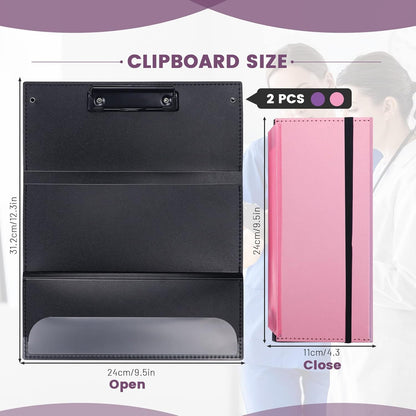 Portable Foldable Nursing Clipboard, Folding Metal Clipboard Pocket Size, Whitecoat Clipboard Nurse Edition Trifold, Occupational Therapy Clipboard for Doctors（Pink）