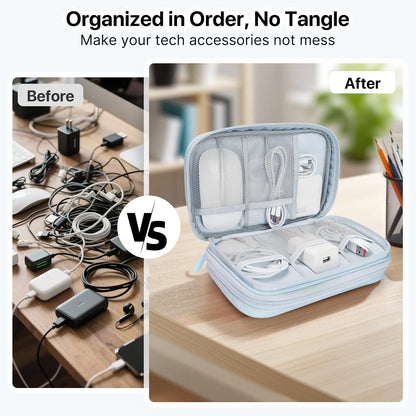 Skycase Tech Pouch - Lightweight Electronics Organizer Travel Case - Double Layers Cable Organizer - All-in-One Storage Bag for Charger, Cord, Phone, Flash Drive, Essentials - XL