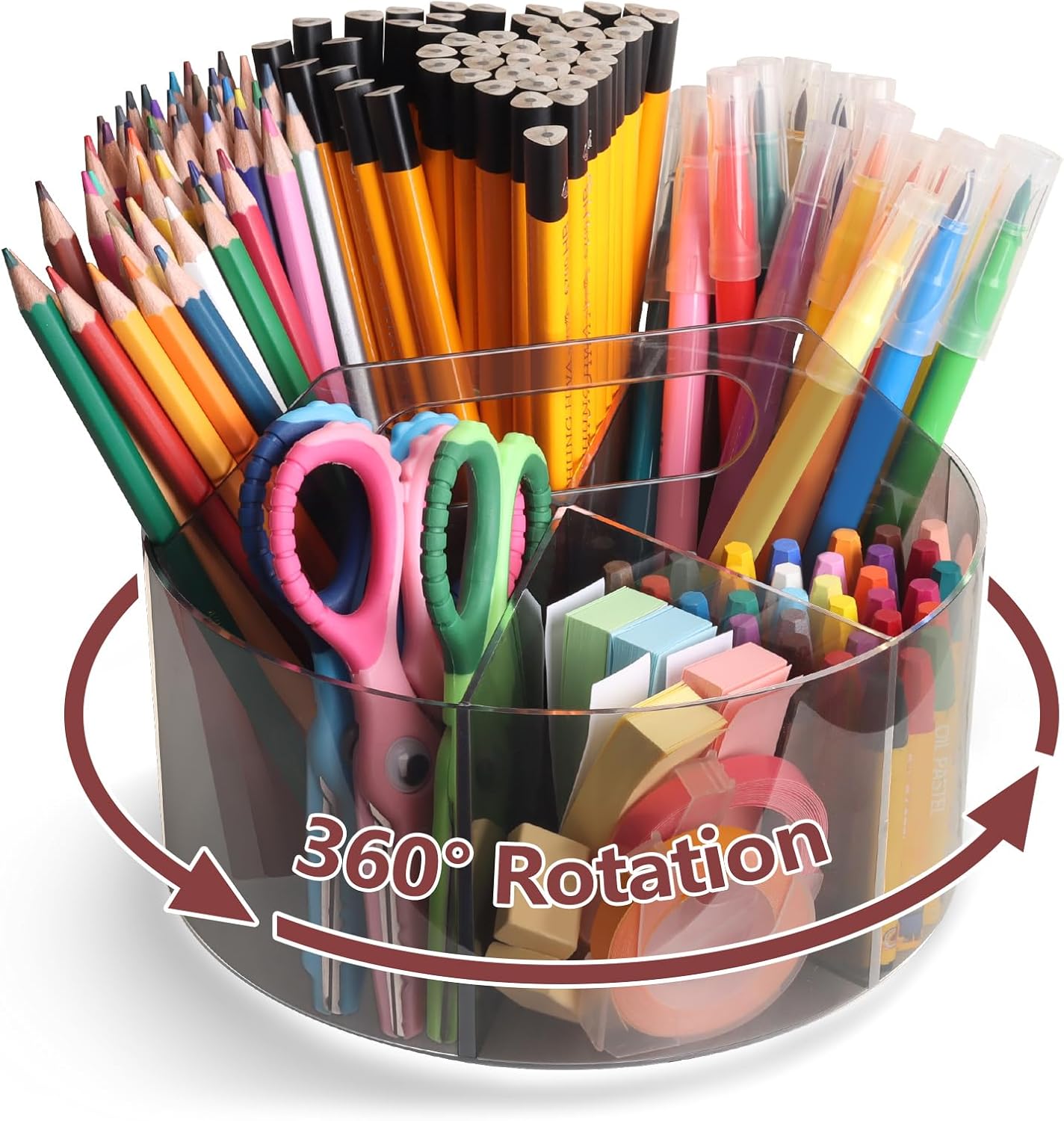 Absonic 250pcs Acrylic Pencil Holder Marker Organizer, 360-Degree Rotating Pen Holder, Crayon Organizers for Kids Pencil Organizer Caddy Art Supply Lazy Susan Organizer for Desk Home School Office
