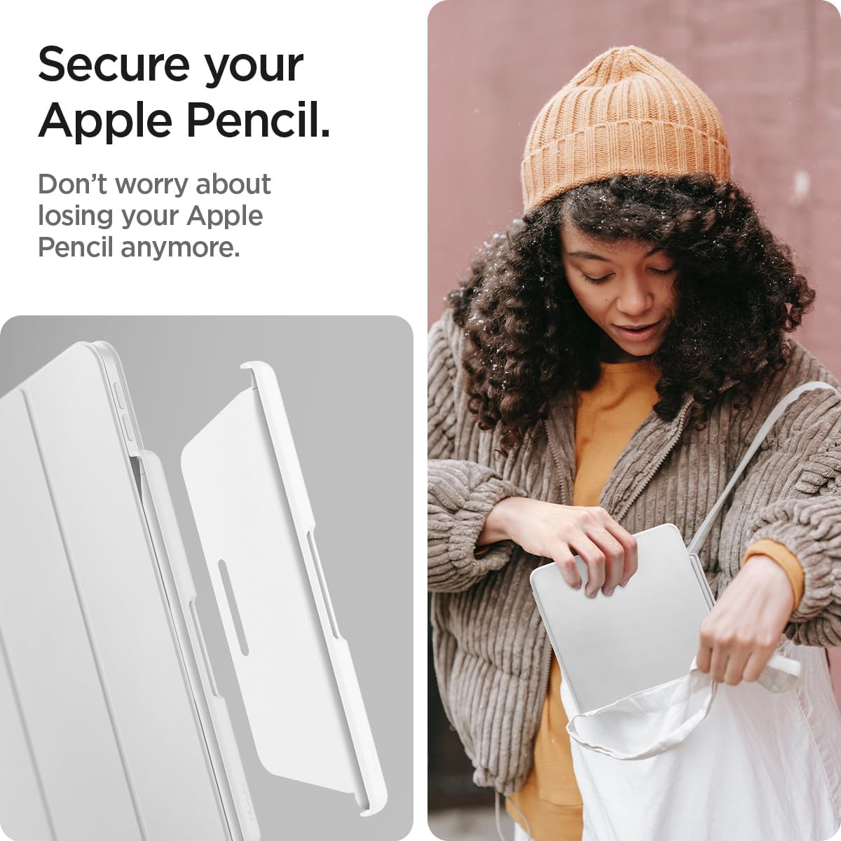Spigen Pencil Holder for Apple Pencil Pro, 2nd Gen, Lenovo Yoga Pen, Galaxy S Pen, Compatible with Magic Keyboard, Smart Keyboard, Smart Folio, Magnetic iPad Cases, Wireless Charging Safe, White