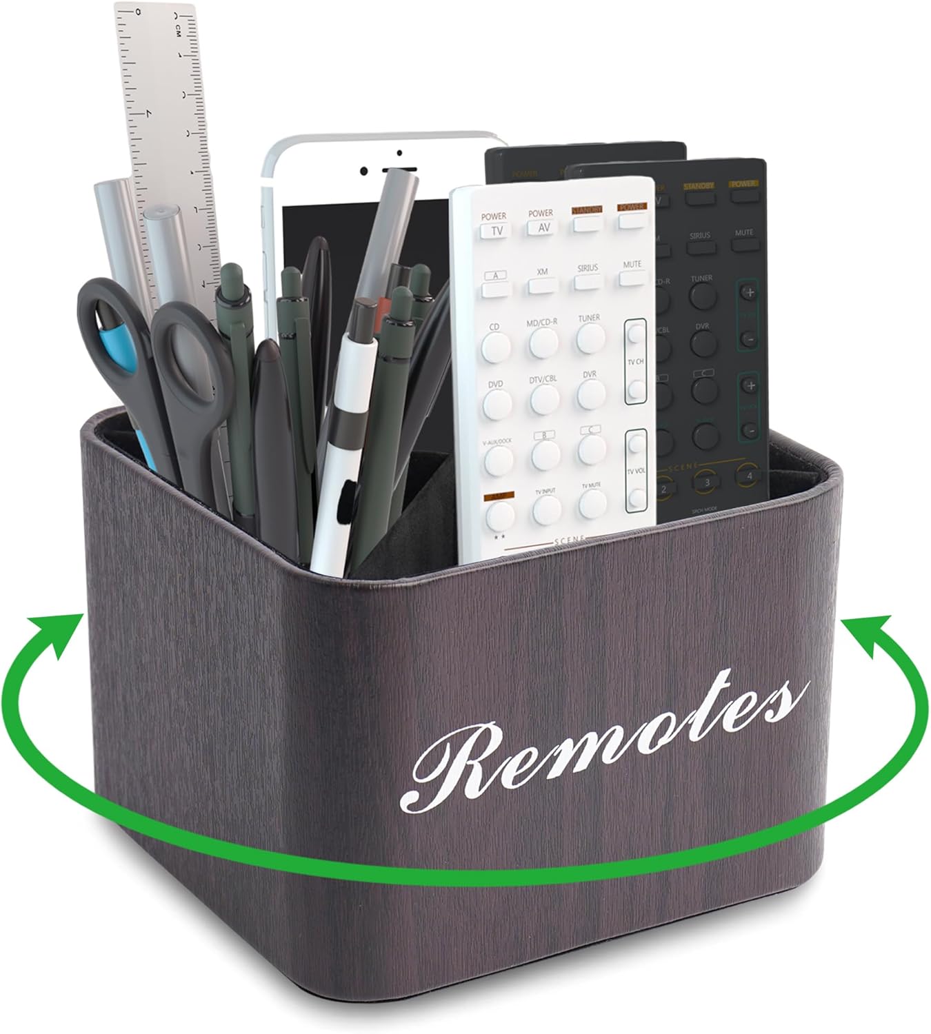 Round Leather Art Supply Organizer,Remote Control Holder,360 Degree Rotating,Multi-Functional Pencil Holder,4 Compartments Desktop Stationary Organizer(1-Fractal Flower) | Round - Colors C