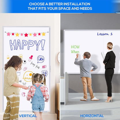 Magnetic White Board Dry Erase Board for Wall，72" x 40" Wall-Mounted Aluminum Frame Marker Board, Foldable Portable Whiteboard with a Long Pen Tray for School, Classroom, Office & Home