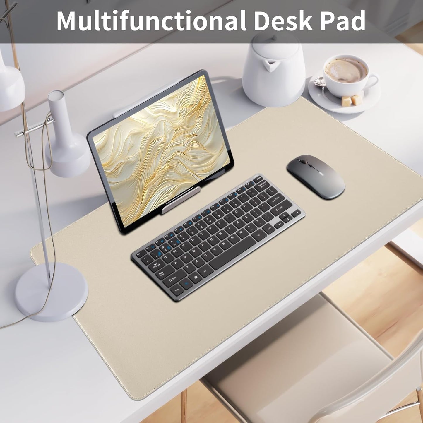 Bloss Leather Desk Pad and Keyboard Wrist Rest, Large Mouse Pad + Keyboard Pad+Mouse Wrist Support, Non-Slip Desk Mat Protector for Office, Home(31.5×15.7 Inches,Beige) - Colors B