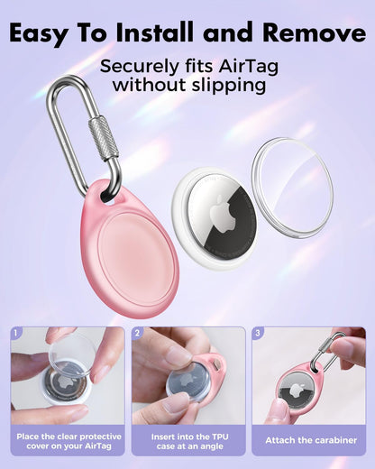 UNBREAKcable AirTag Holder for Apple - 4 Pack Air Tag Case [Professional Carabiner] [Waterproof] [Shockproof] TPU AirTag Keychain for Kids, Pets, Keys, Luggage, Backpacks