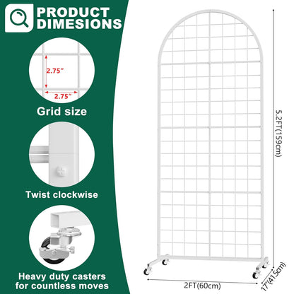 Asee'm Grid Wall Panels Display Stand 2' x 5.2' FT Black Movable Wire Grid Wall Display Rack Heavy Floorstanding Detachable Girdwall Panel with T-Base for Craft Show Rack, Retail Displays 1PCS