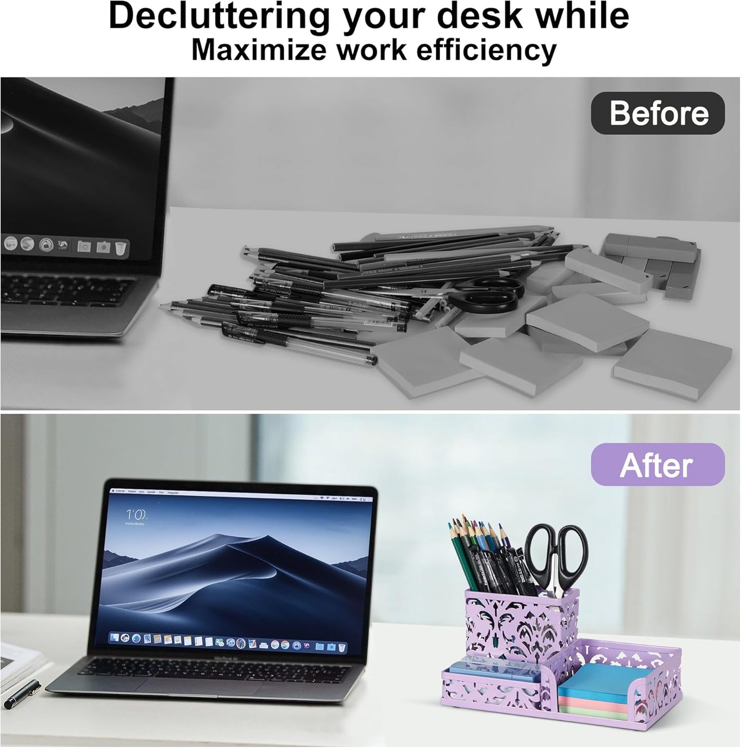 EasyPAG Desk Organizer with 3 Compartment for Pencil Sticky Note Holder and Office Accessories,White