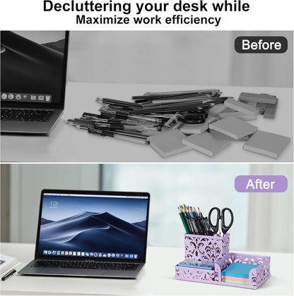 EasyPAG Desk Organizer with 3 Compartment for Pencil Sticky Note Holder and Office Accessories,White