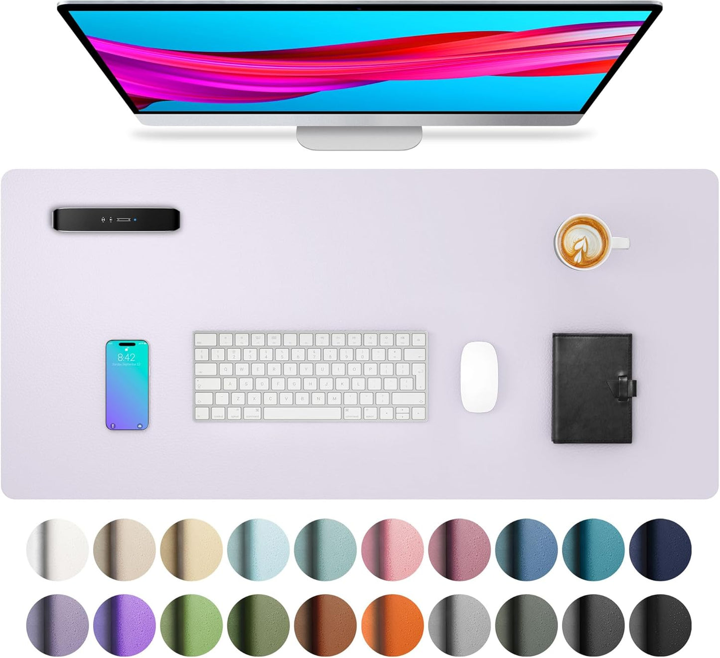Aothia Non-Slip PU Leather Waterproof Laptop Desk Pad Protector, Blotter Mat, Writing and Mouse Pad for Office & Home, Beige, 23.6" x 13.7" - Colors A