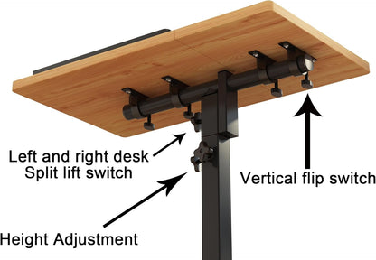 TigerDad Mobile Adjustable Height Laptop Stand PC Computer Portable Notebook Swivel Laptop Desk Rolling Table Desk Cart Tiltable with Wheels Casters& Mouse Pad Table