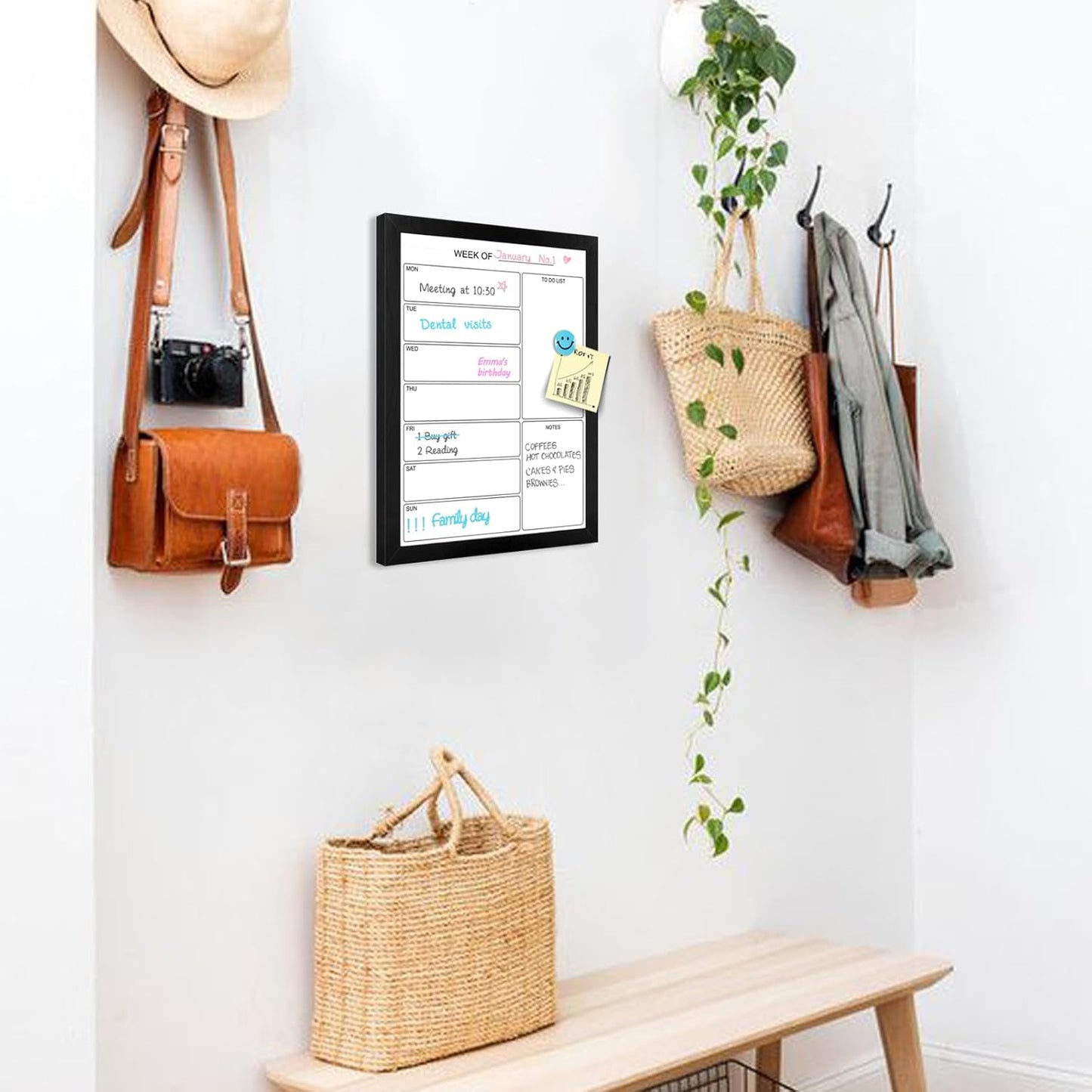 Weekly Dry Erase Whiteboard Calendar, 15.7"x11.8" Magnetic Surface Memo Board, Minimal Design Weekly Planner for Wall, Black Wood Frame Dry Erase Board for Office School Home(ZLBB-S-BK-3040)