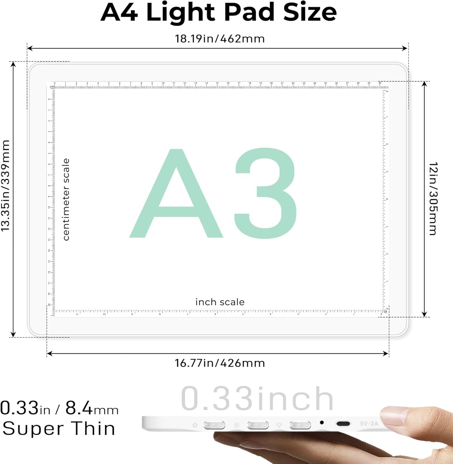 Rechargeable A4 Light Box for Tracing,Bawaslom LED Light Pad with Adjustable Stand and Strong Magnets,Ultra-Thin & Bright Tracing Board for Diamond Art,Sketching,Vinyl Weeding,Architectural Design