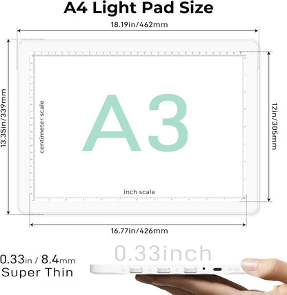 Rechargeable A4 Light Box for Tracing,Bawaslom LED Light Pad with Adjustable Stand and Strong Magnets,Ultra-Thin & Bright Tracing Board for Diamond Art,Sketching,Vinyl Weeding,Architectural Design