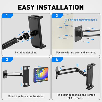 Urmust Tablet Stand for Desk, Adjustable iPad Holder for Bed, 360° Rotation, Sturdy Aluminum Tablet Arm Mount for 4.7"-15.6" iPad Pro/Air/Mini, iPhone, Galaxy Tab, for Kitchen, Work, Video Call