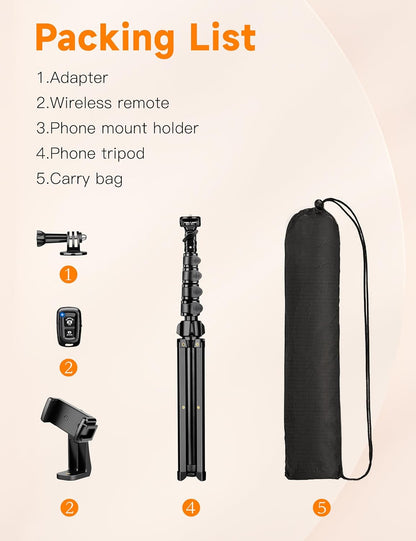 Phone Tripod, 86" Tall Tripod for iPhone with Flexible Gooseneck & Remote, Portable Aluminum Cellphone Stand for Selfies, Video Recording,Travel, Compatible with iPhone Android