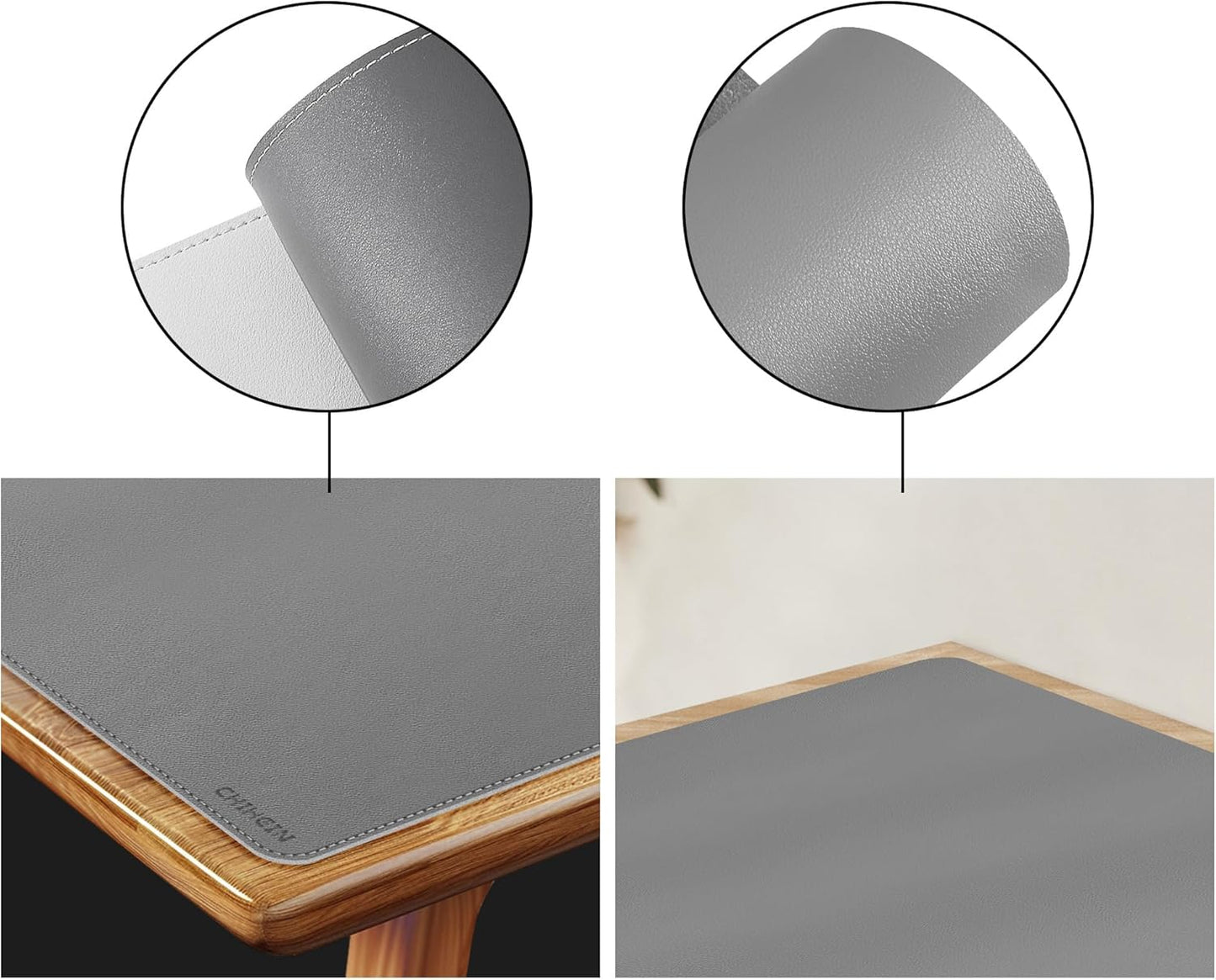 Chihein 2XL 35" x 16" Cork & PU Leather Desk Mat, Dual Sided Desk Pad Protector, Waterproof Writing Blotter for Gaming, Office, Home (Black)