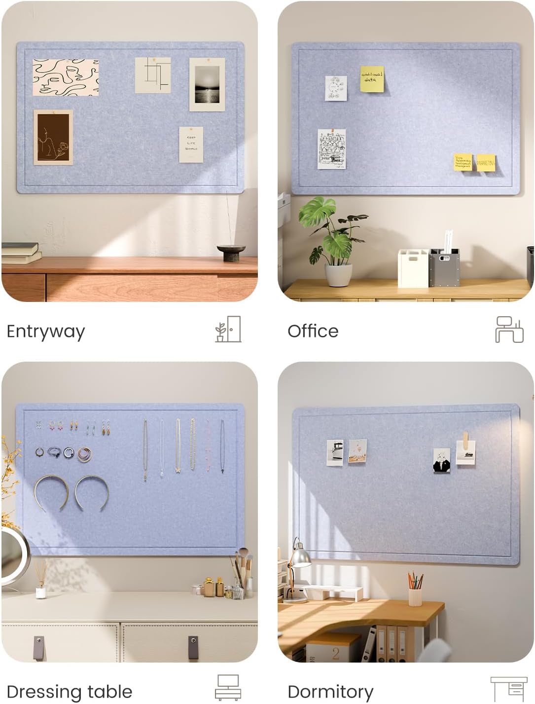 Fluxynara Bulletin Board, 23.6" x 17.5" Cork Board Alternative with 12 Safe Removable Adhesive Tabs, Foldable Felt Pin Board for Home Office, Classroom, Bedroom,Entryway for Walls—Sage