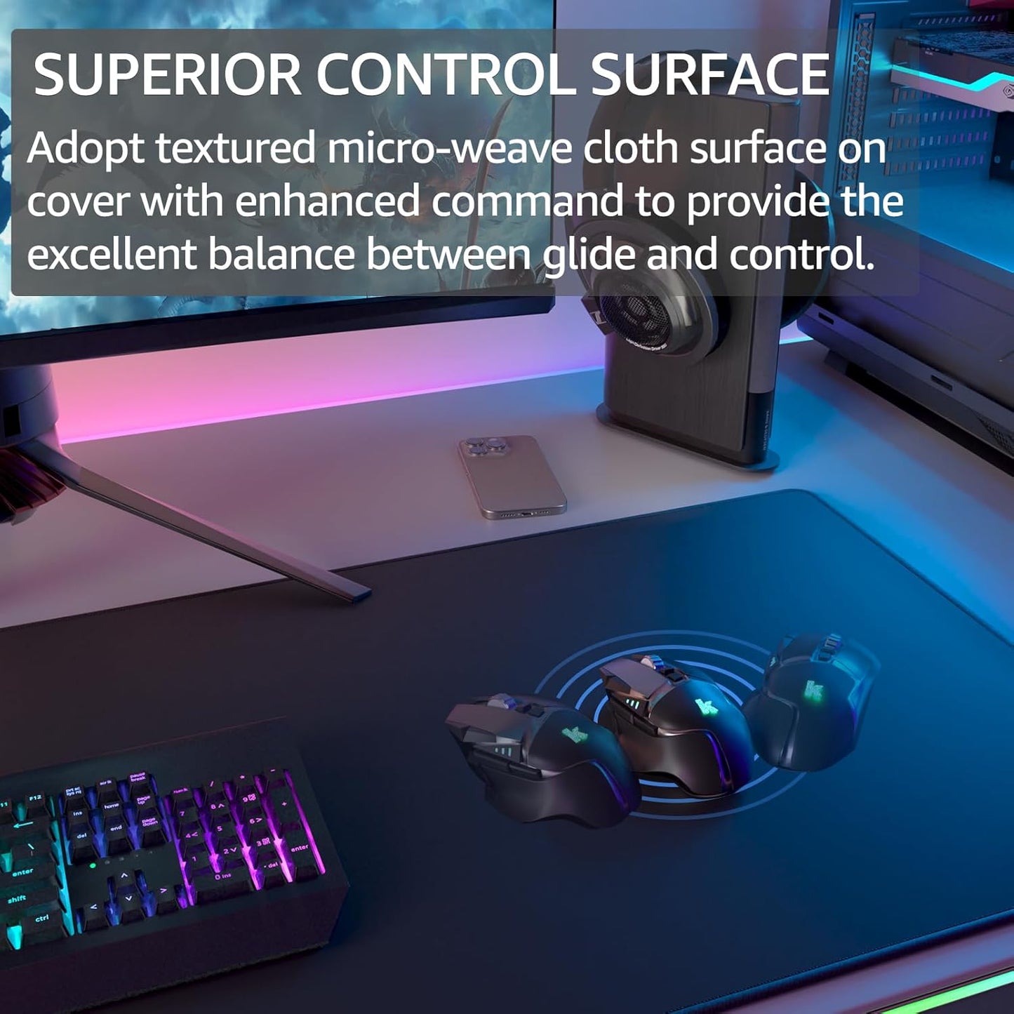 KTRIO Large Gaming Mouse Pad Desk Mat, Superior Micro-Weave Cloth for Precise Mouse Control, Non-Slip Rubber Base, Stitched Edges, Water-Resistant, for Gamer, Office & Home, 31.5" x 11.8" inches