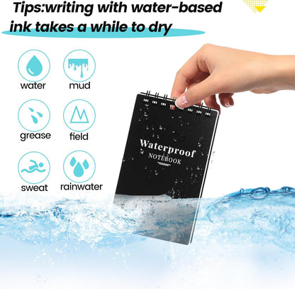 wavamawa 6 Pack Waterproof Pocket Notebooks, 3x5 Small Notepads, Mini Top Spiral Notebook, Lined College Ruled Paper, Tiny Memo Pads for Home, Office, Work, School, or Travel
