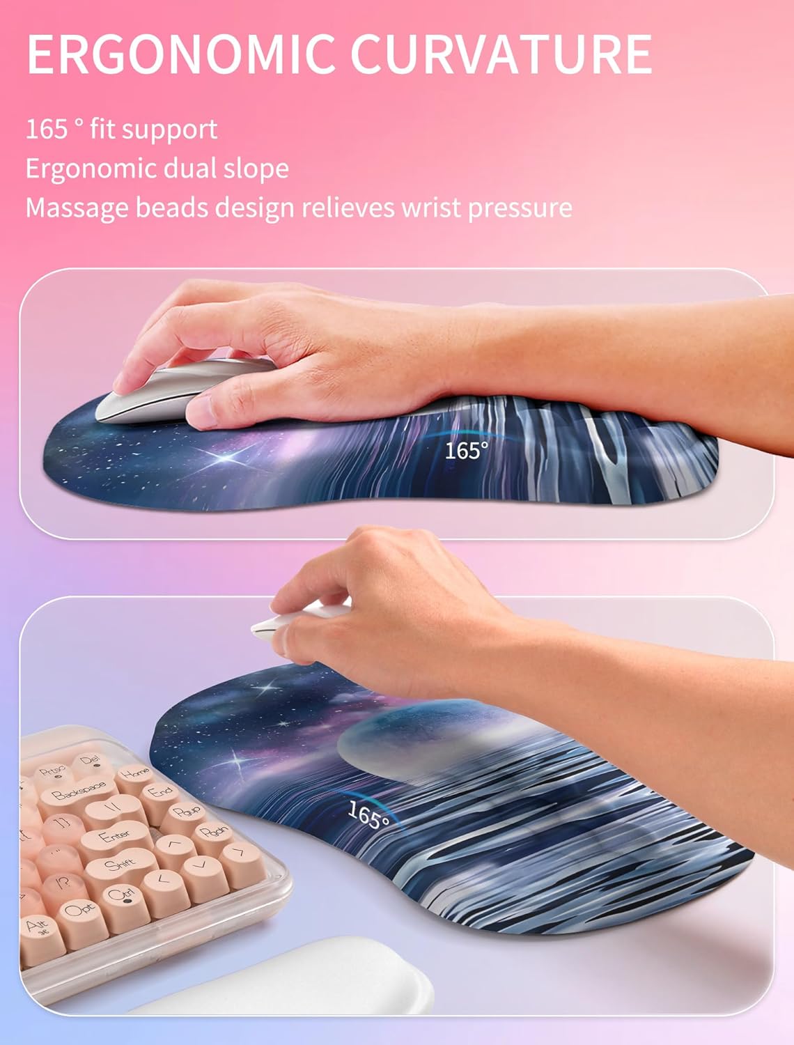 Hokafenle 2in1 Combination, Wave Keyboard Wrist Rest and Ergonomic Curvature Mouse Pad Wrist Support for Relieve Wrist Pain, Filled with Soft Cushion Memory Foam, Black