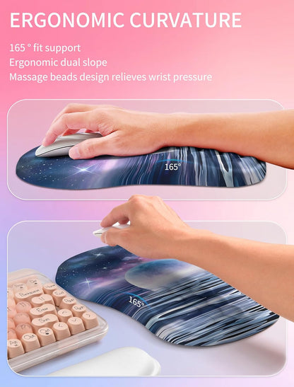 Hokafenle 2in1 Combination, Wave Keyboard Wrist Rest and Ergonomic Curvature Mouse Pad Wrist Support for Relieve Wrist Pain, Filled with Soft Cushion Memory Foam, Black