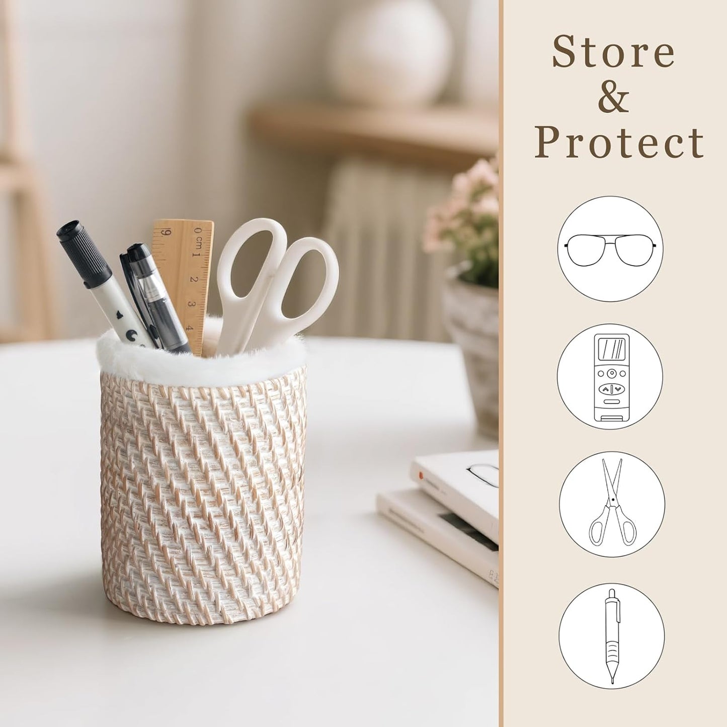 Mkono Glasses Holder for Nightstand Rattan Protective Glasses Stand for Glass Eyeglass Organizer Holder for Desk, Table