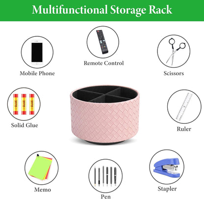 Round Leather Art Supply Organizer,Remote Control Holder,360 Degree Rotating,Multi-Functional Pencil Holder,4 Compartments Desktop Stationary Organizer(1-Fractal Flower) | Round - Colors A
