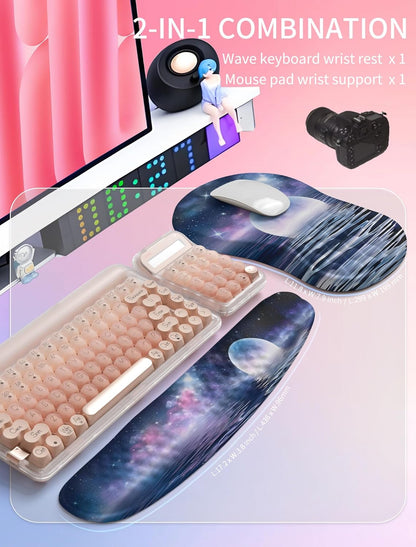 Hokafenle 2in1 Combination, Wave Keyboard Wrist Rest and Ergonomic Curvature Mouse Pad Wrist Support for Relieve Wrist Pain, Filled with Soft Cushion Memory Foam, Black