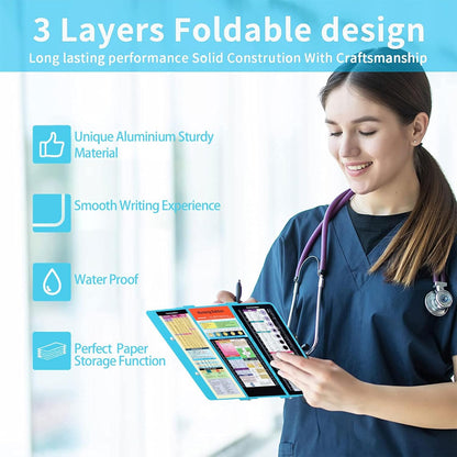 Foldable Nursing Clipboard with Storage - Portable & Compact Medical Clipboard for Nurses, Doctors, and Students - Includes Medical Reference Cheat Sheets and Pen Holder(Purple)