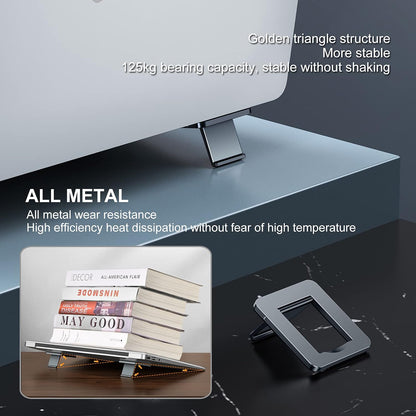 OATSBASF Mini Laptop Stand, Retractable Computer Stand, Portable Notebook Holder, Foldable Invisible Design Cooling Office Universal Non Slip, for MacBook Pro Air iPad Pro Air Surface Tablets (Silver)