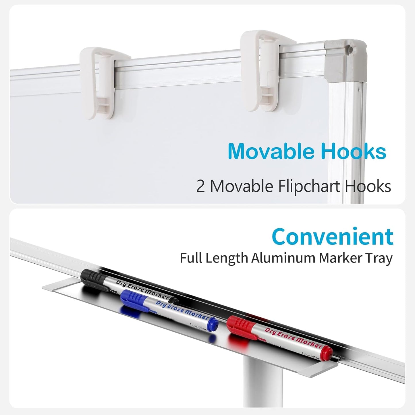 Black Mobile Whiteboard on Wheels 36 x 24 Inch-Rolling Magnetic Dry Erase Easel Board with Flipchart Paper Pad-Height Adjustable Standing Board for Meetings, Classes, Training, Workshops