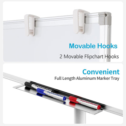 Black Mobile Whiteboard on Wheels 36 x 24 Inch-Rolling Magnetic Dry Erase Easel Board with Flipchart Paper Pad-Height Adjustable Standing Board for Meetings, Classes, Training, Workshops