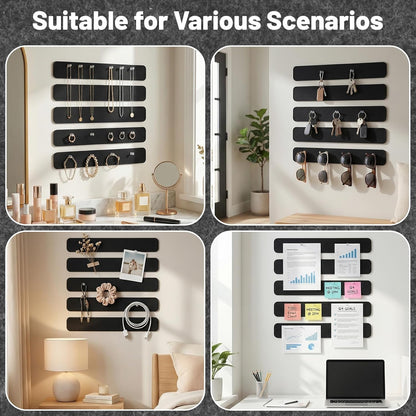 Thboxes 5 Pack Felt Bulletin Board Strips, 13x2 Inch Self Adhesive Felt Pin Boards with 30 Pushpins, Cork Board for Walls Home Office Decor(Black)